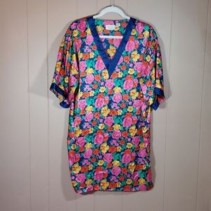 Victoria's Secret Gold Label Vtg Floral Satin Sleep Shirt Nightgown M/L READ